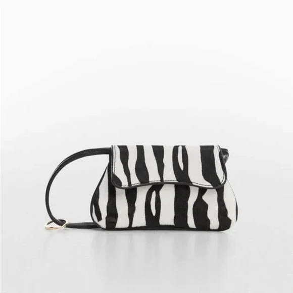 NWT Mango Mini Leather Zebra Striped Bag with Flap